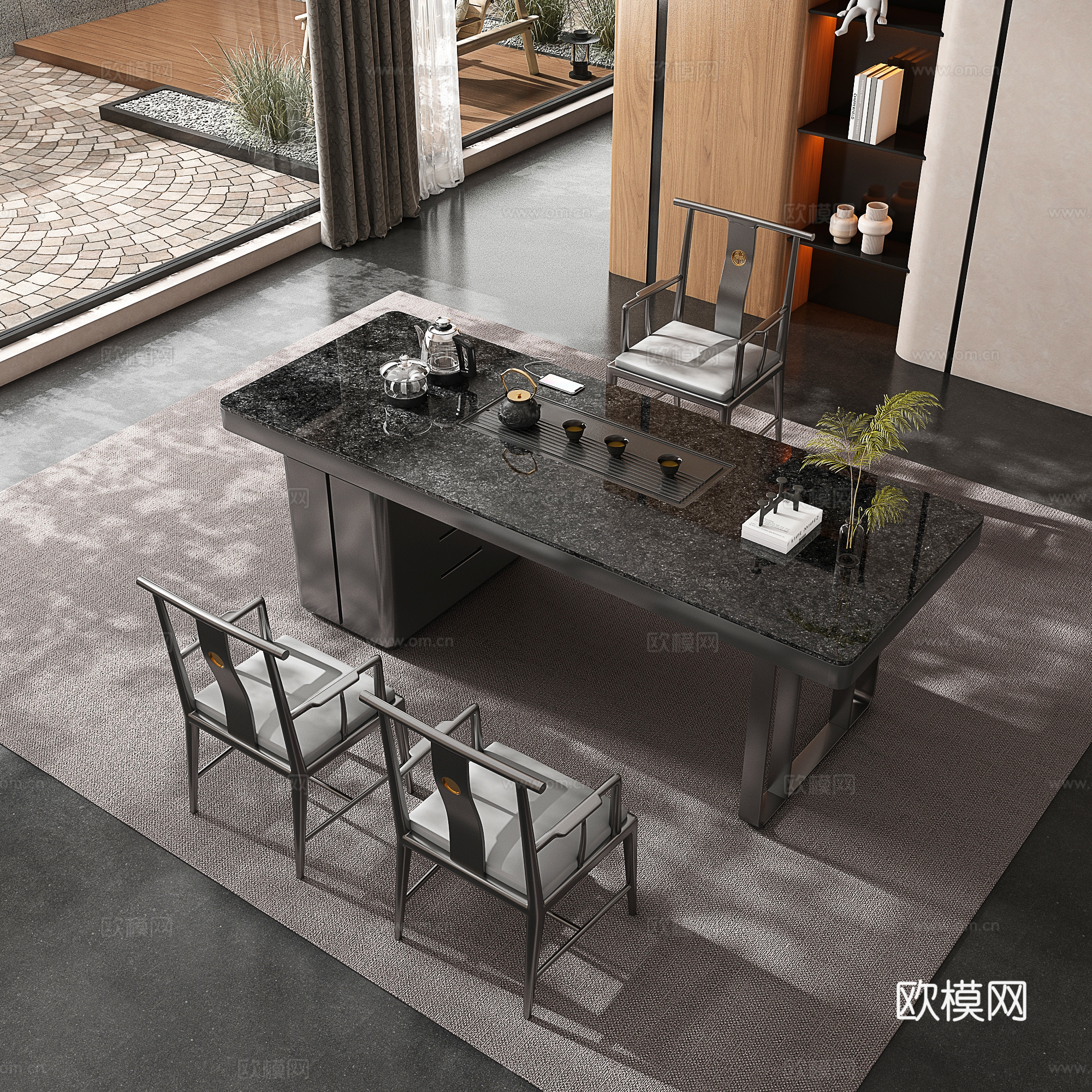 现代茶室 茶桌椅su模型