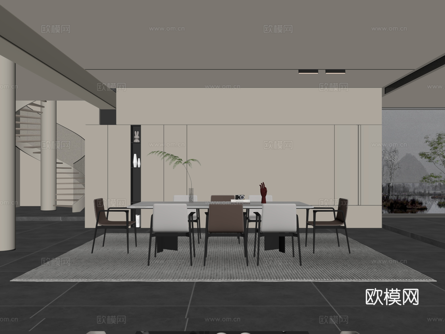 餐厅 现代简约餐厅 餐桌椅组合su模型