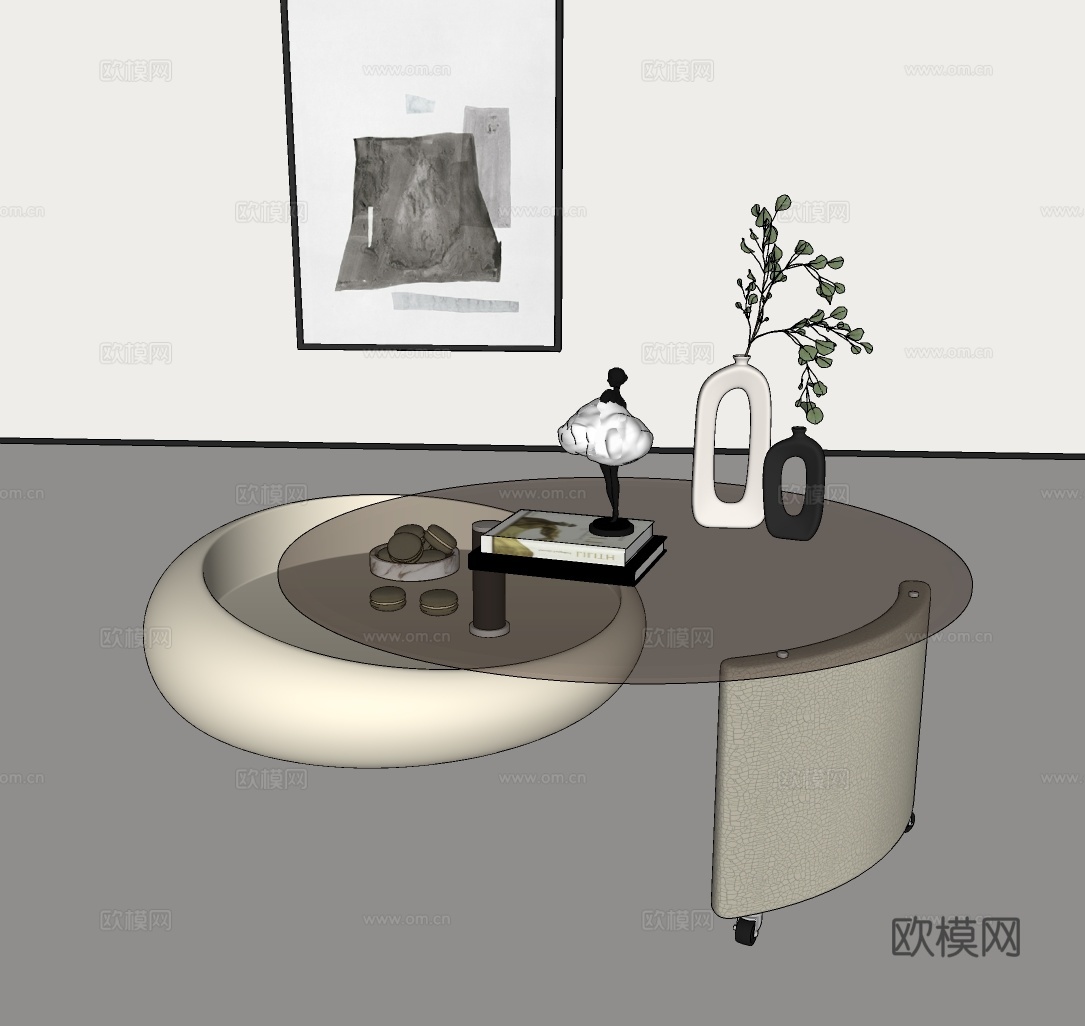 意式茶几组合 现代茶几组合 简约茶几组合su模型