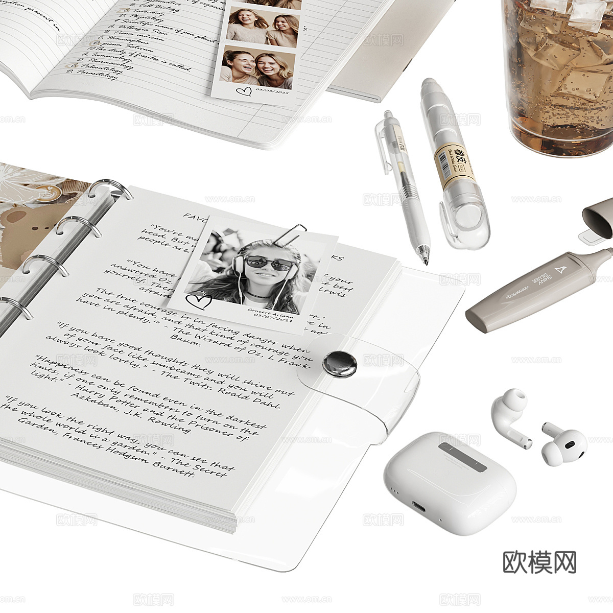 现代书籍 学习用品 手机 奶茶3d模型