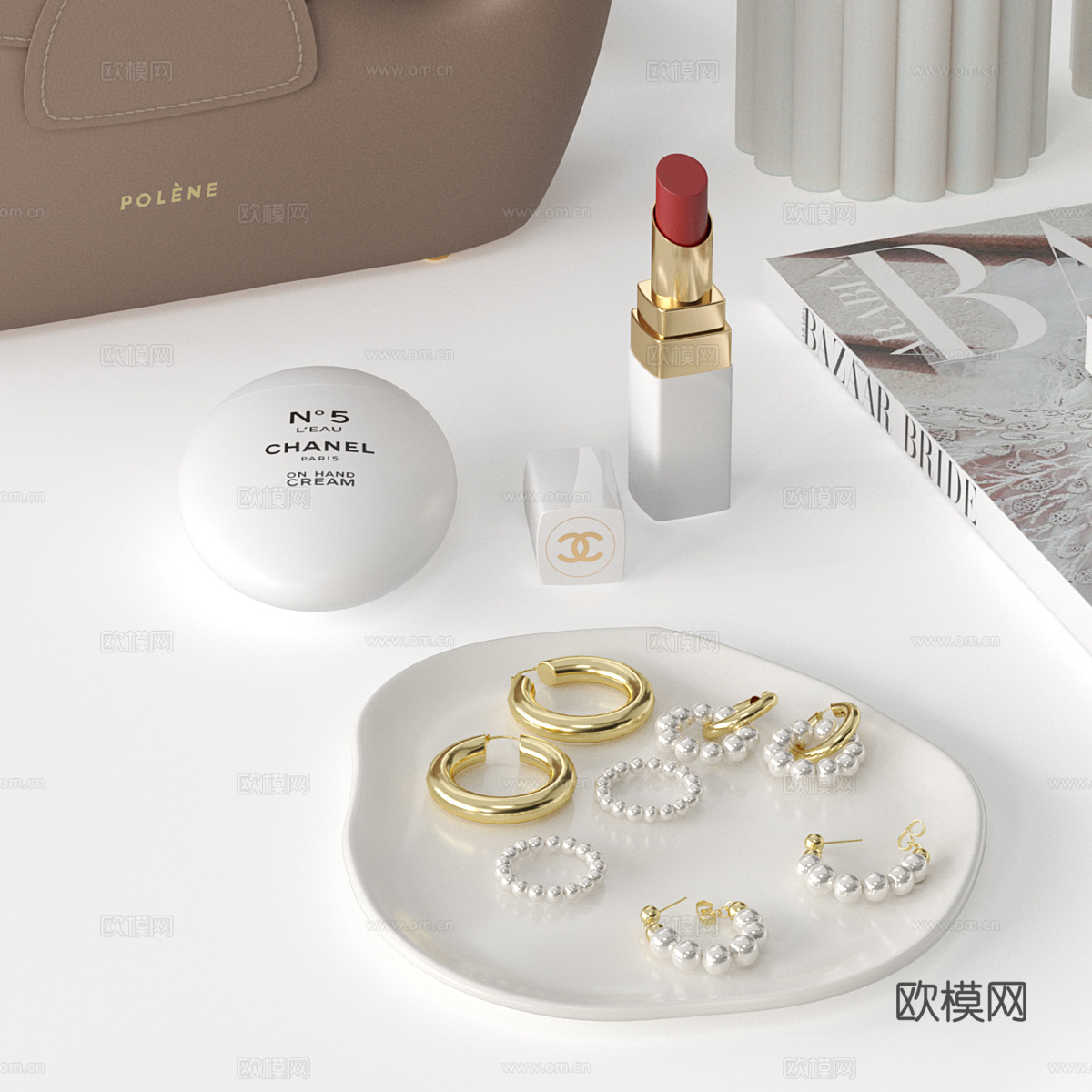 现代奶油风饰品摆件组合3d模型