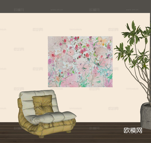 现代奶油挂画 现代装饰画挂画 意式装饰画 油画 艺术挂画 奶su模型下载(渲染图2)