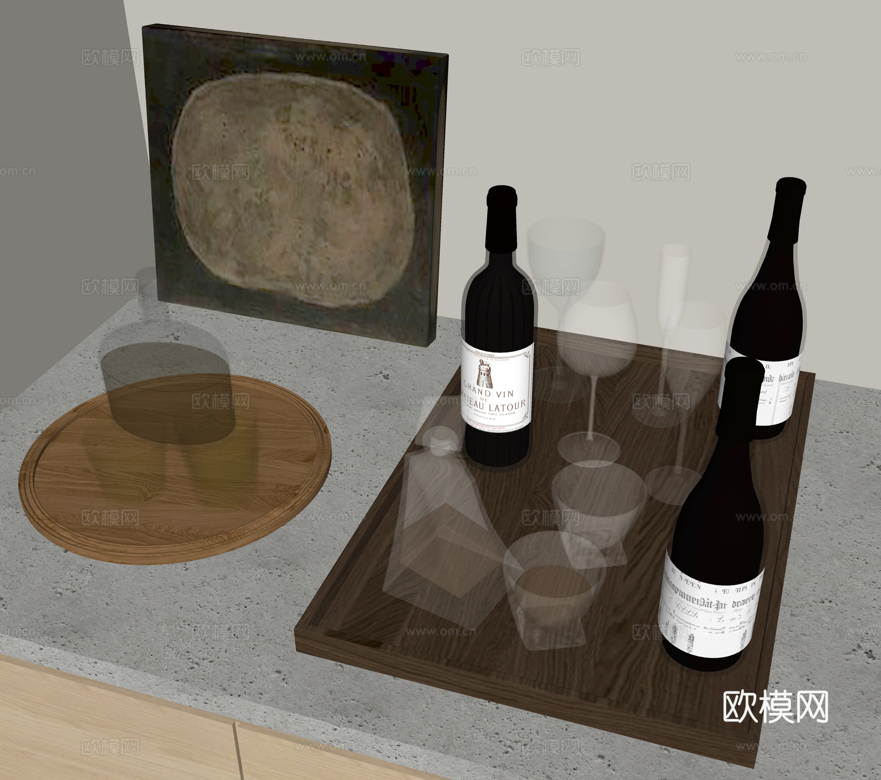 现代酒水 酒杯 红酒 洋酒 托盘su模型