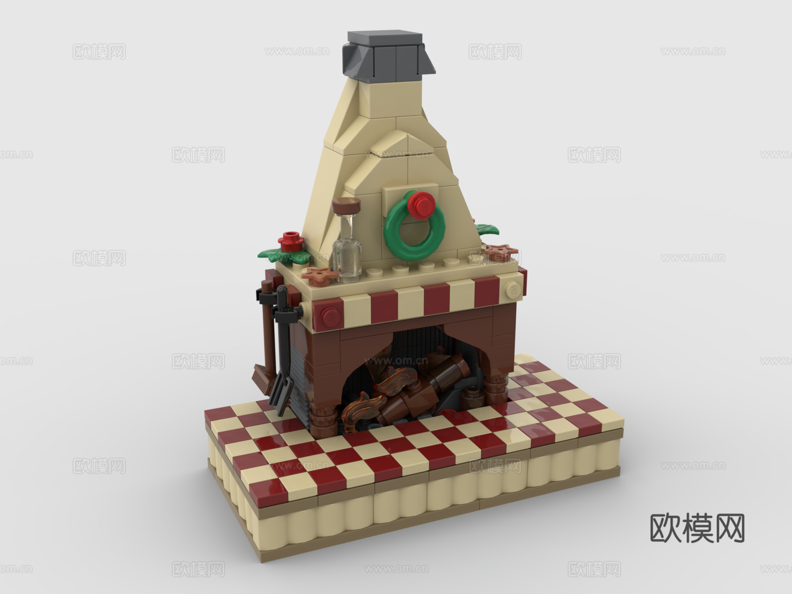 乐高 LEGO 玩具 积木 圣诞节 壁炉3d模型