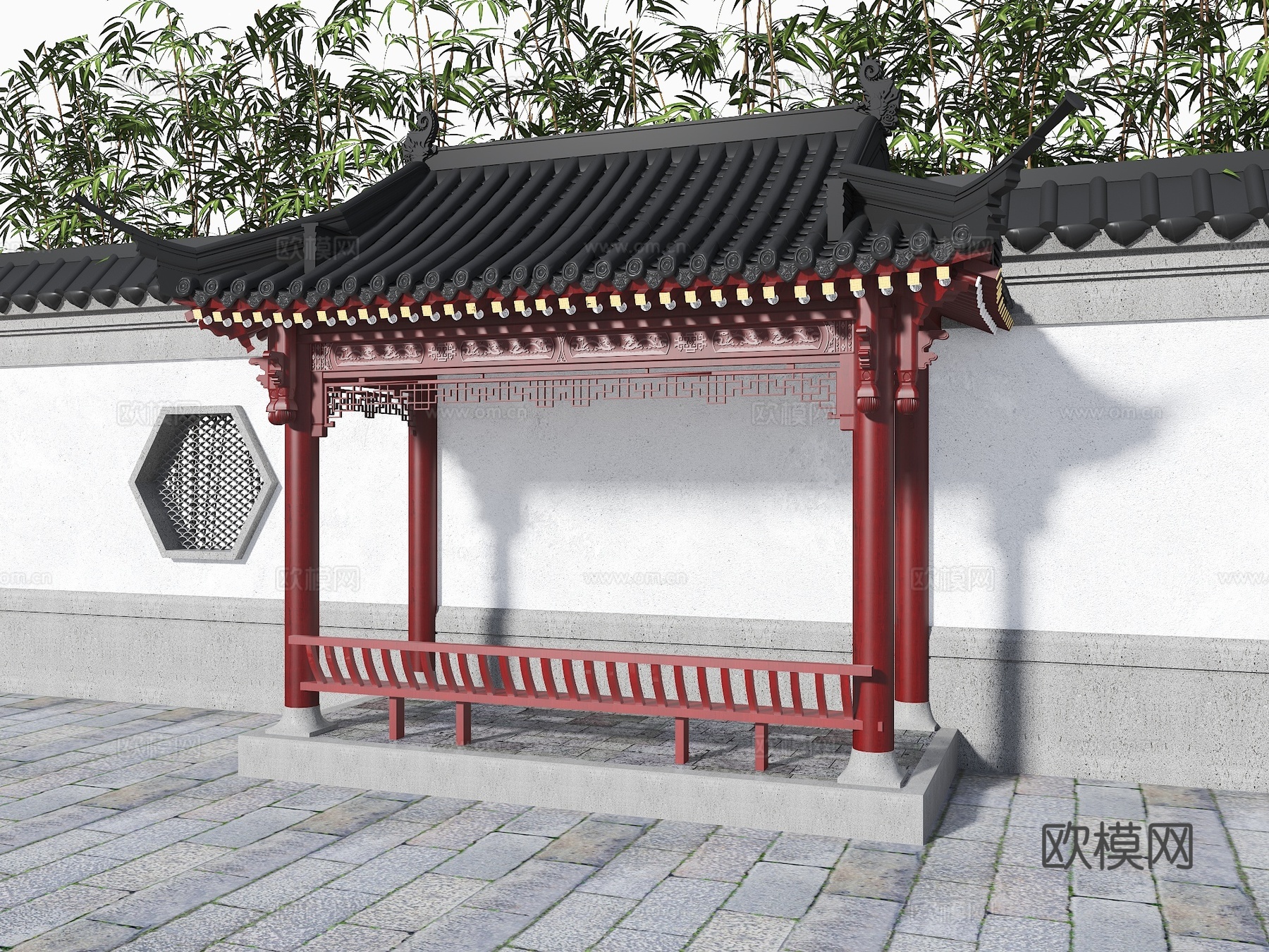 中式亭子 古建亭子 休息亭 半亭 古建 中式风雨亭3d模型