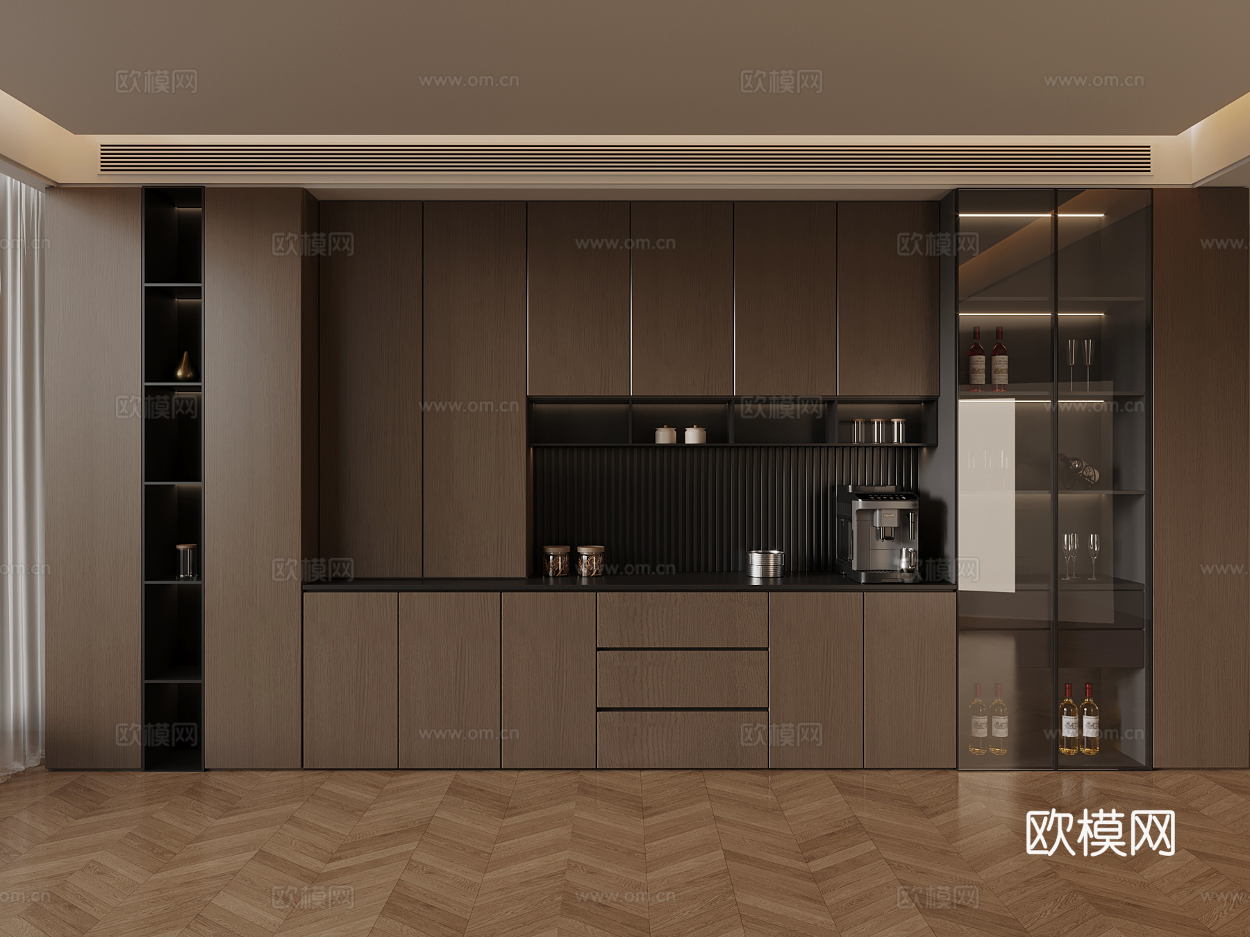 意式极简酒柜 酒瓶 摆件3d模型