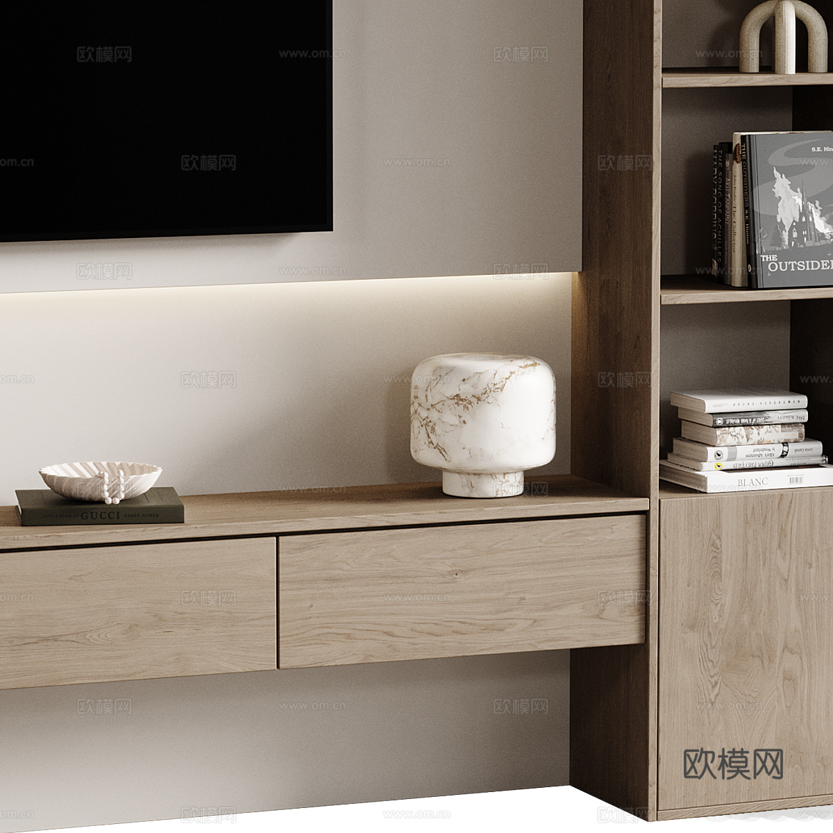 现代意式极简电视背景墙3d模型