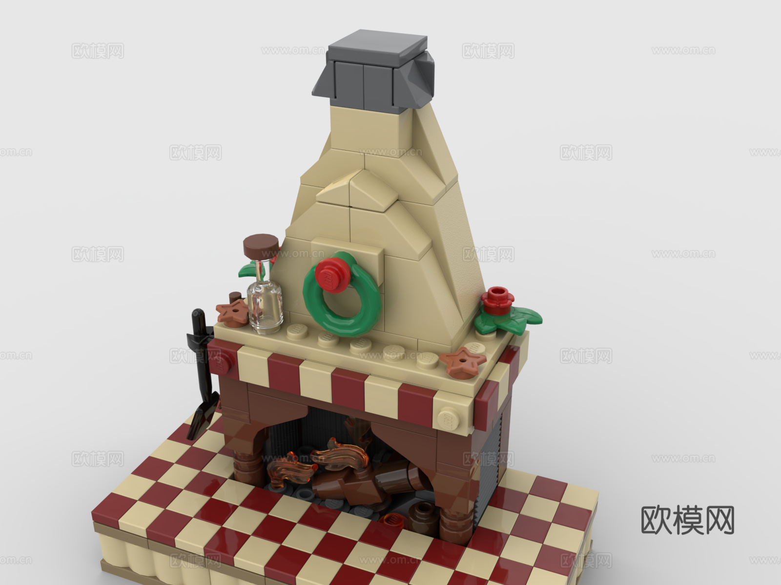 乐高 LEGO 玩具 积木 圣诞节 壁炉3d模型