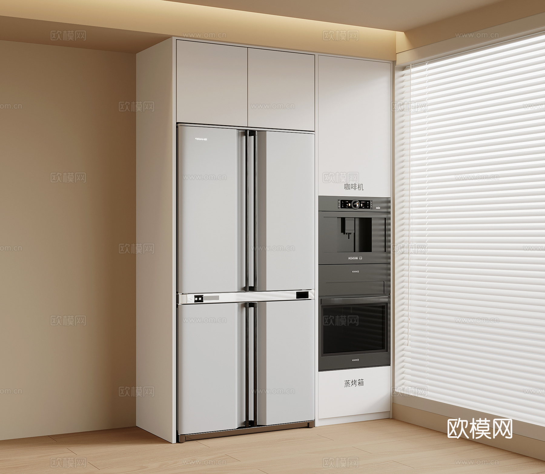 冰箱 现代冰箱 冰箱柜 蒸烤箱 咖啡机 电器3d模型