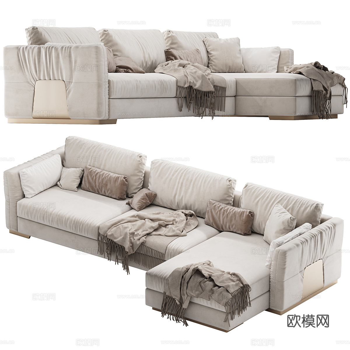现代意式轻奢布艺转角沙发3d模型