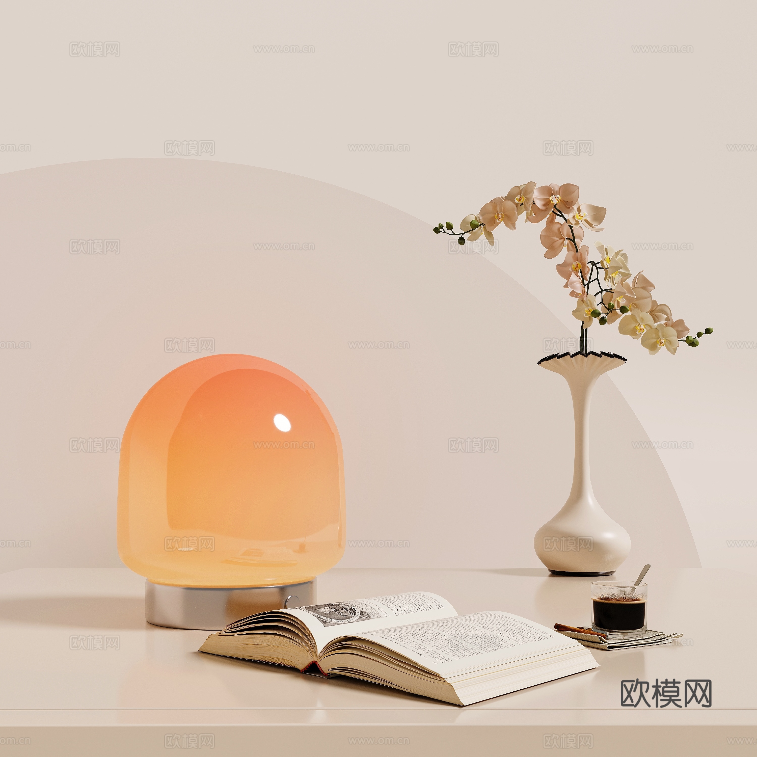 奶油中古风台灯3d模型