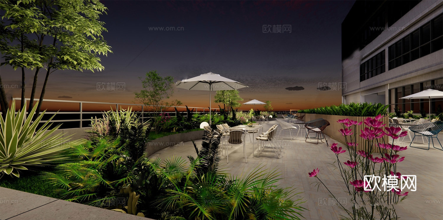 现代屋顶花园 露台景观su模型