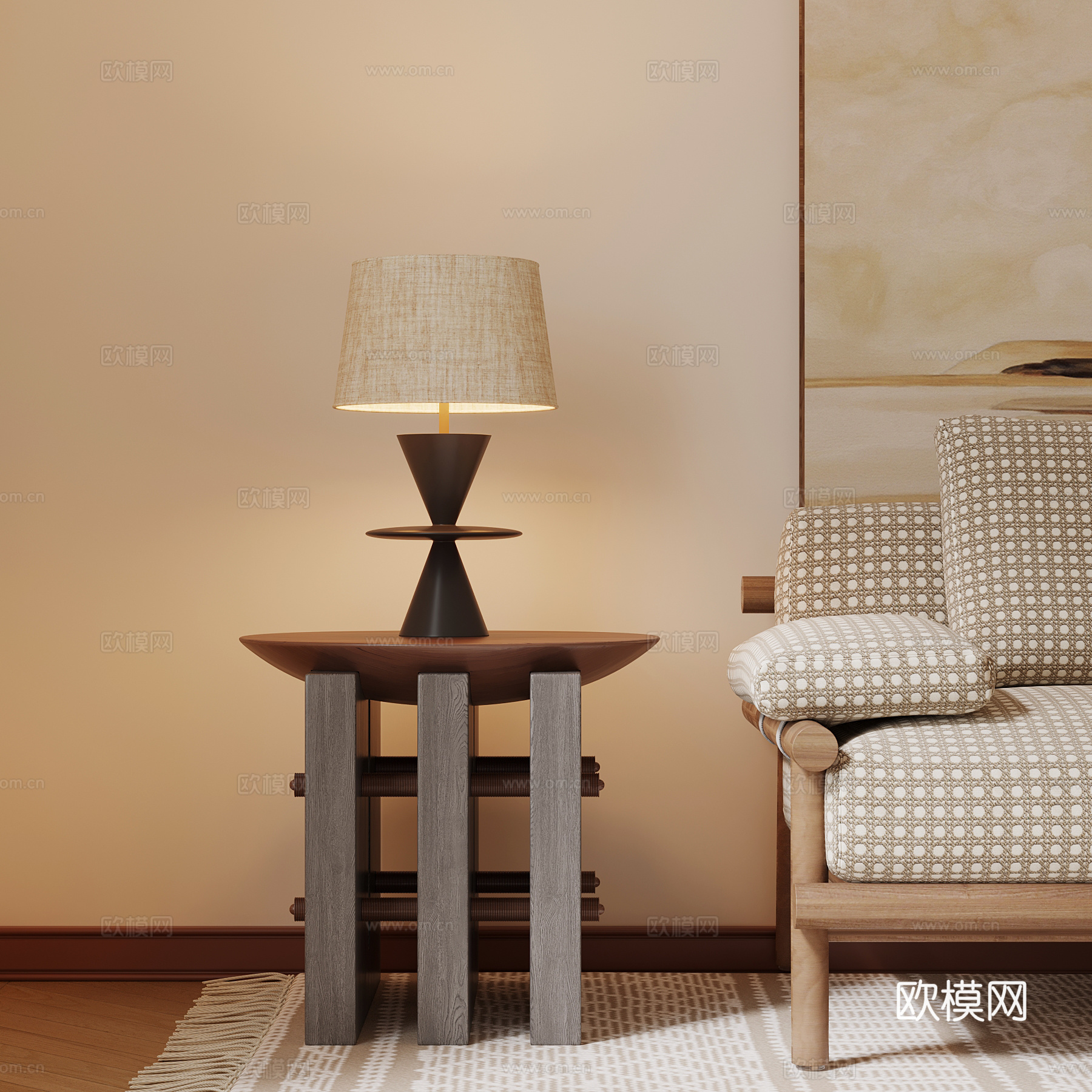中古风台灯 边几3d模型