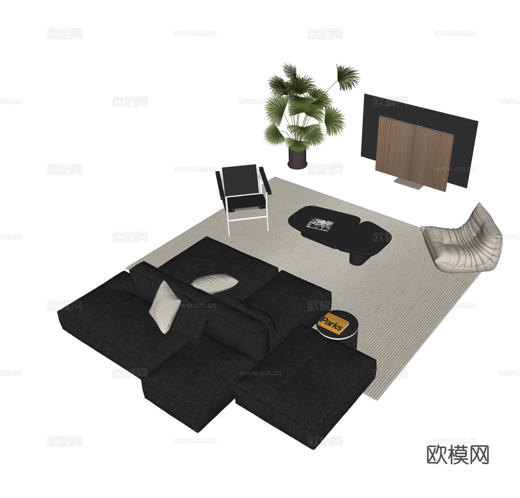 现代沙发茶几组合su模型