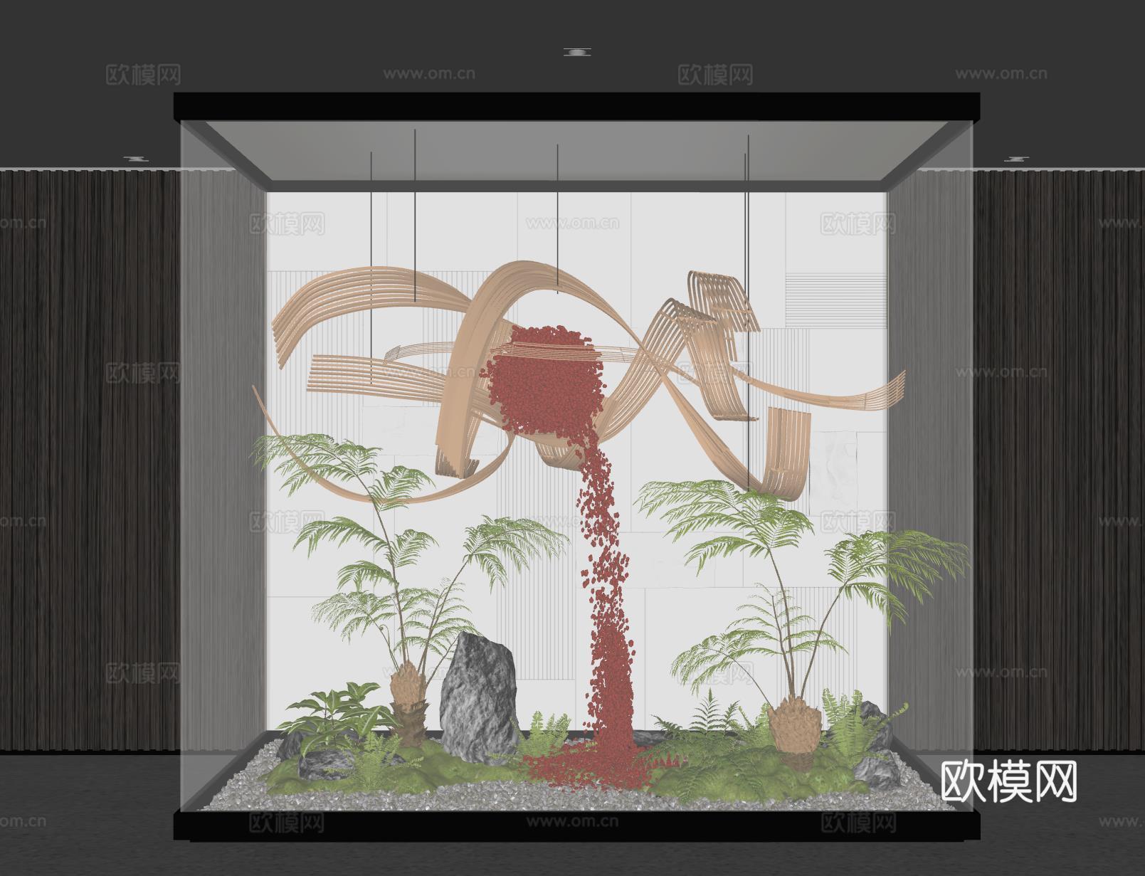 现代室内景观造景 苔藓景观 景观小品 藤编装置 植物装置su模型