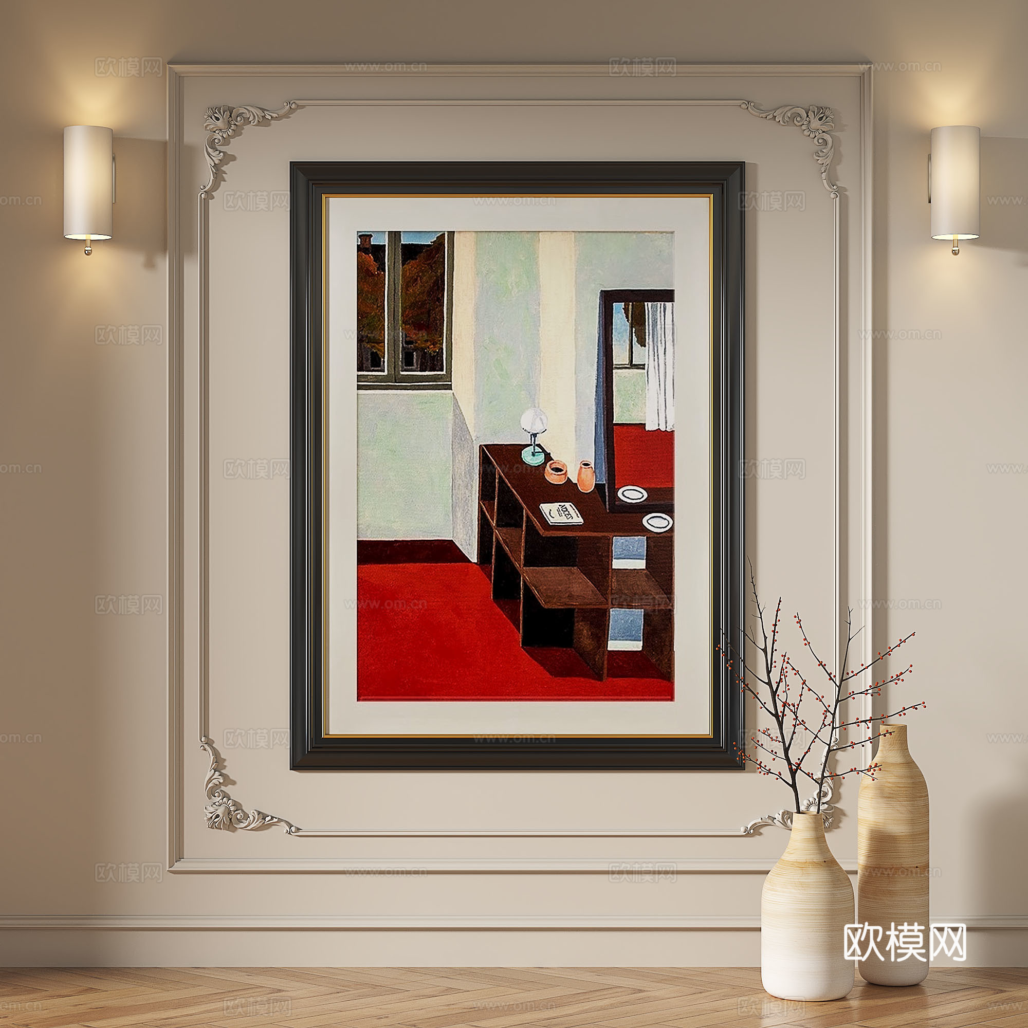 法式，现代，复古，中古，轻奢，欧式，古典，简约，抽象，装饰画3d模型