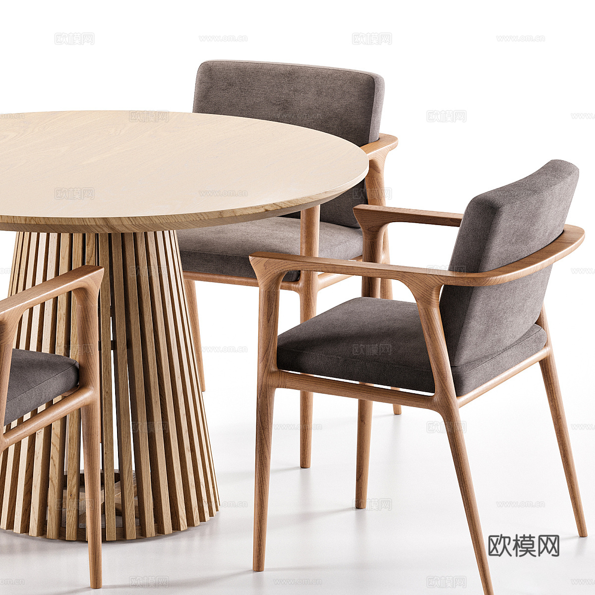 新中式实木圆餐桌椅3d模型