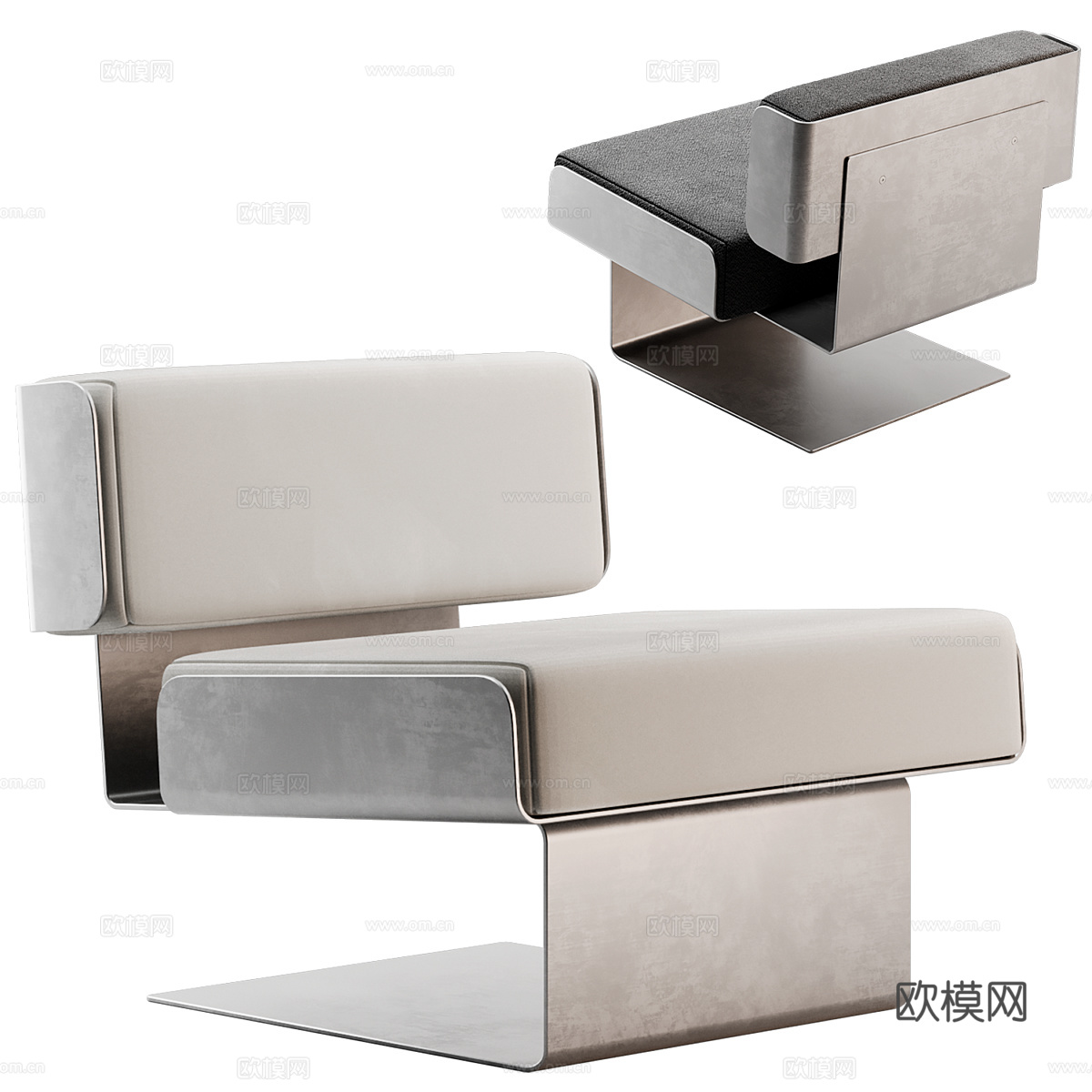 现代意式极简金属布艺沙发椅3d模型
