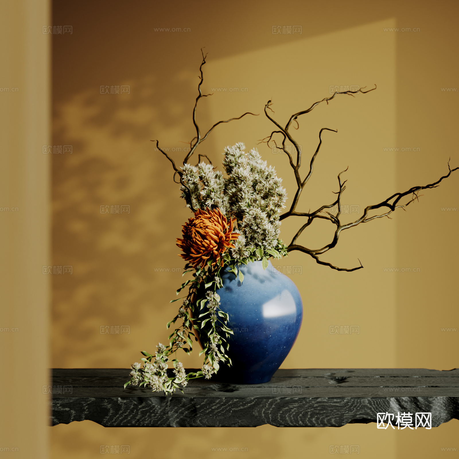 新中式花艺摆件 宋氏美学 陶瓷花瓶 艺术插花 盆景盆栽3d模型