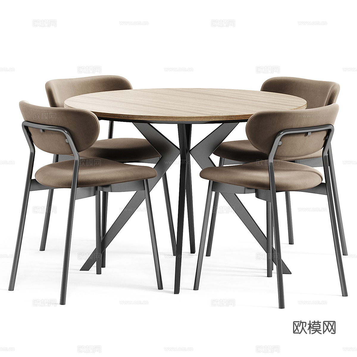 现代意式圆餐桌椅组合3d模型
