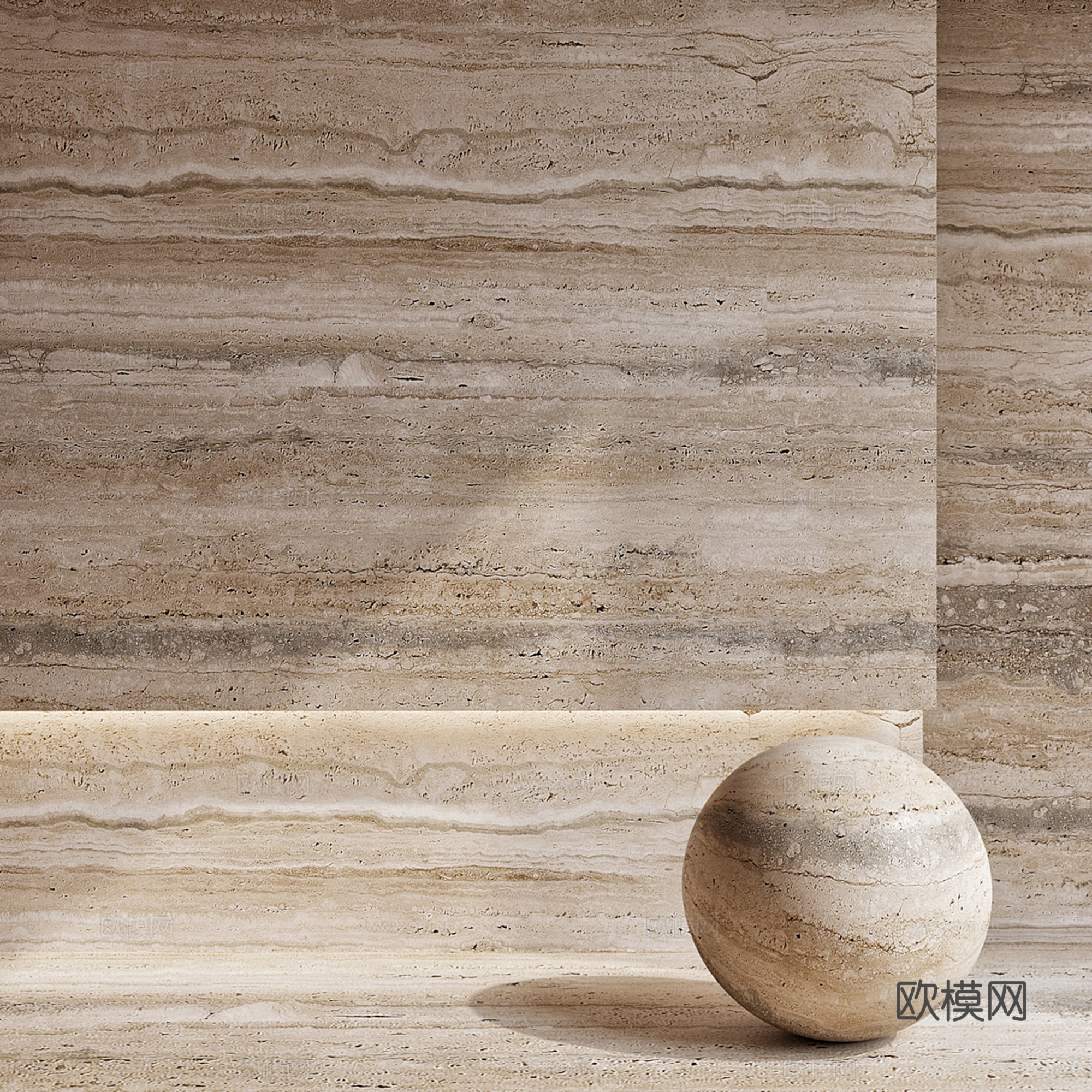 奶油风大理石石材 洞石su模型