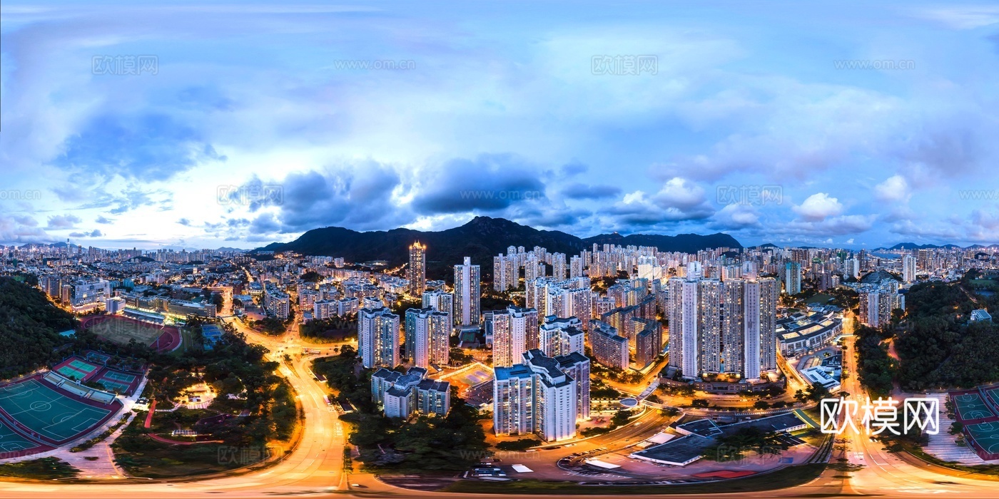高清城市夜景城市黄昏鸟瞰HDR图