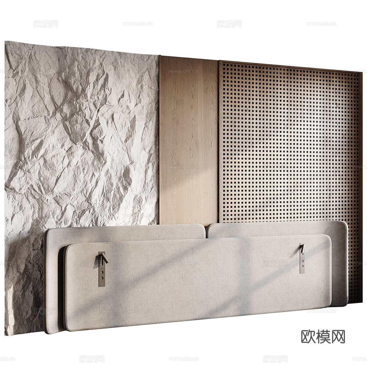 新中式侘寂床头背景墙3d模型