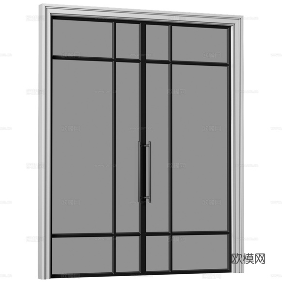 美式简约玻璃双开门3d模型下载(渲染图2)
