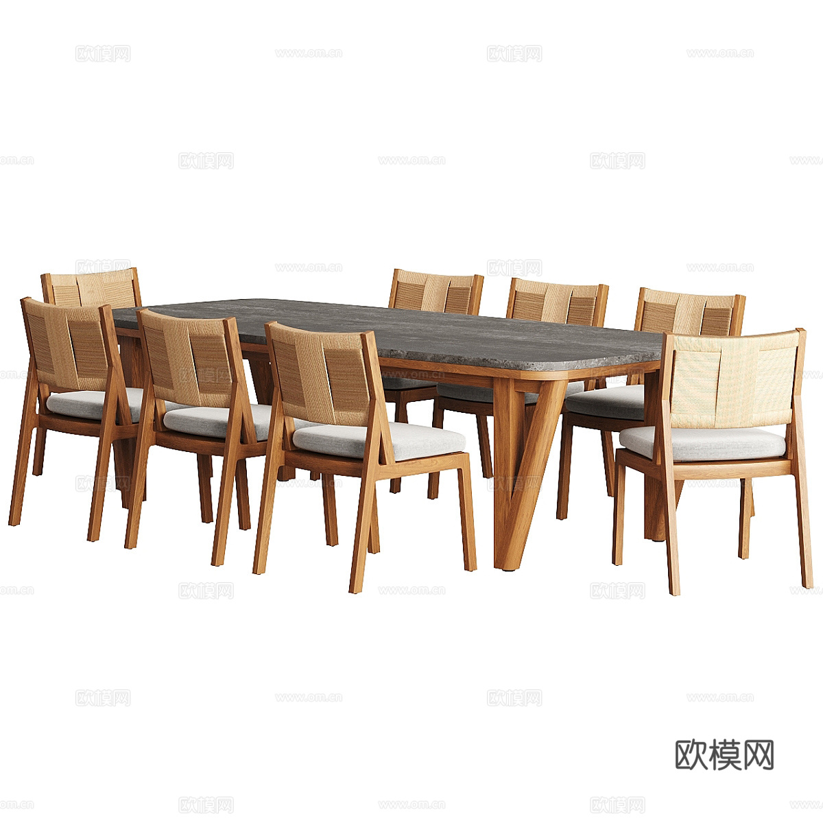 新中式侘寂餐桌椅组合3d模型