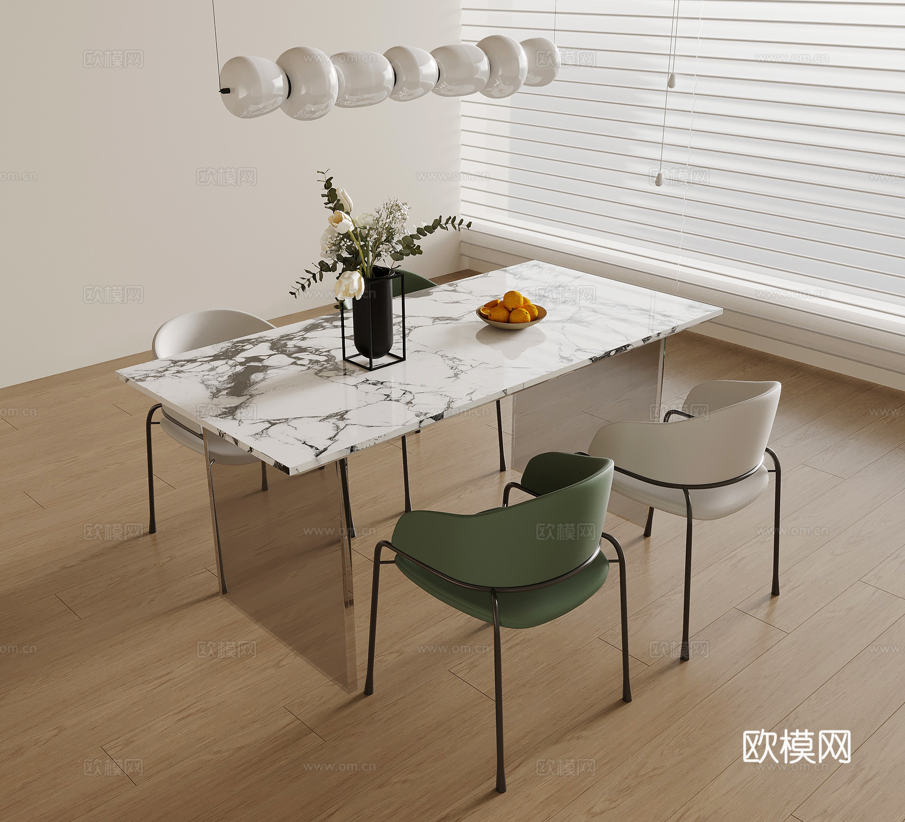 餐桌椅 现代奶油风餐桌椅 装饰吊灯 花艺花瓶3d模型