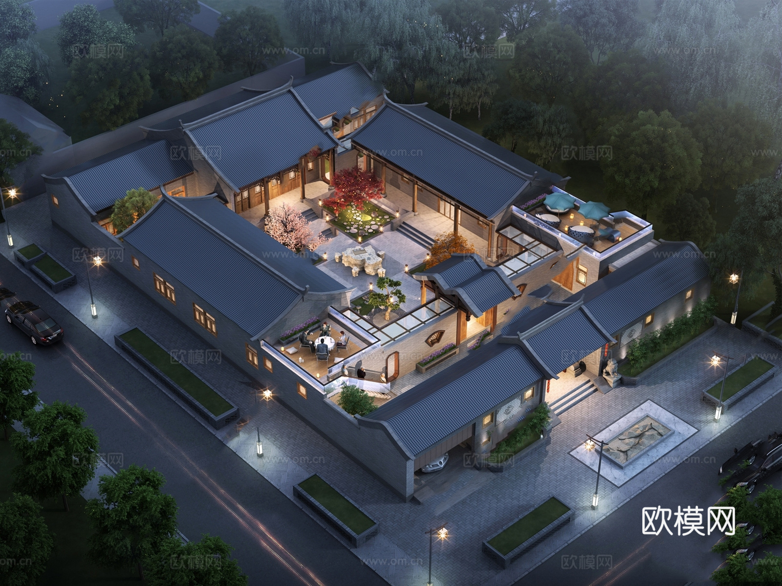 一层自建房四合院37X26米cad施工图