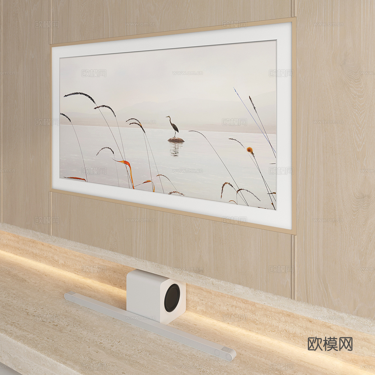 现代侘寂电视背景墙3d模型