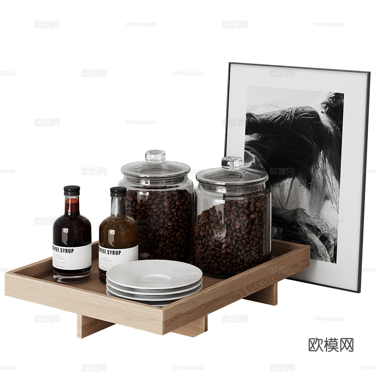 新中式极简餐具组合3d模型