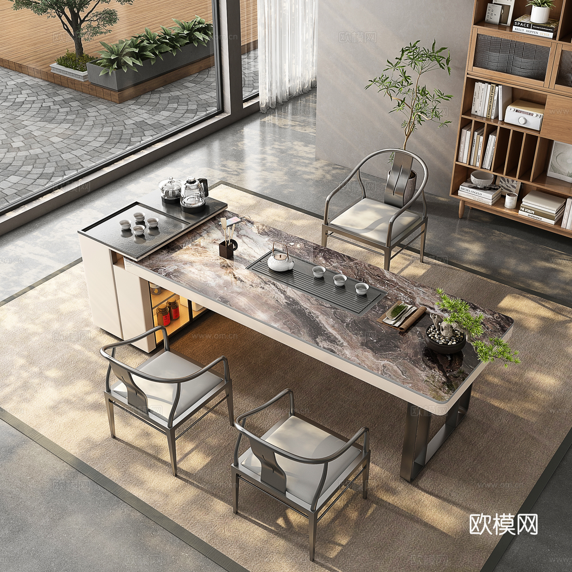 现代茶室 茶桌椅su模型