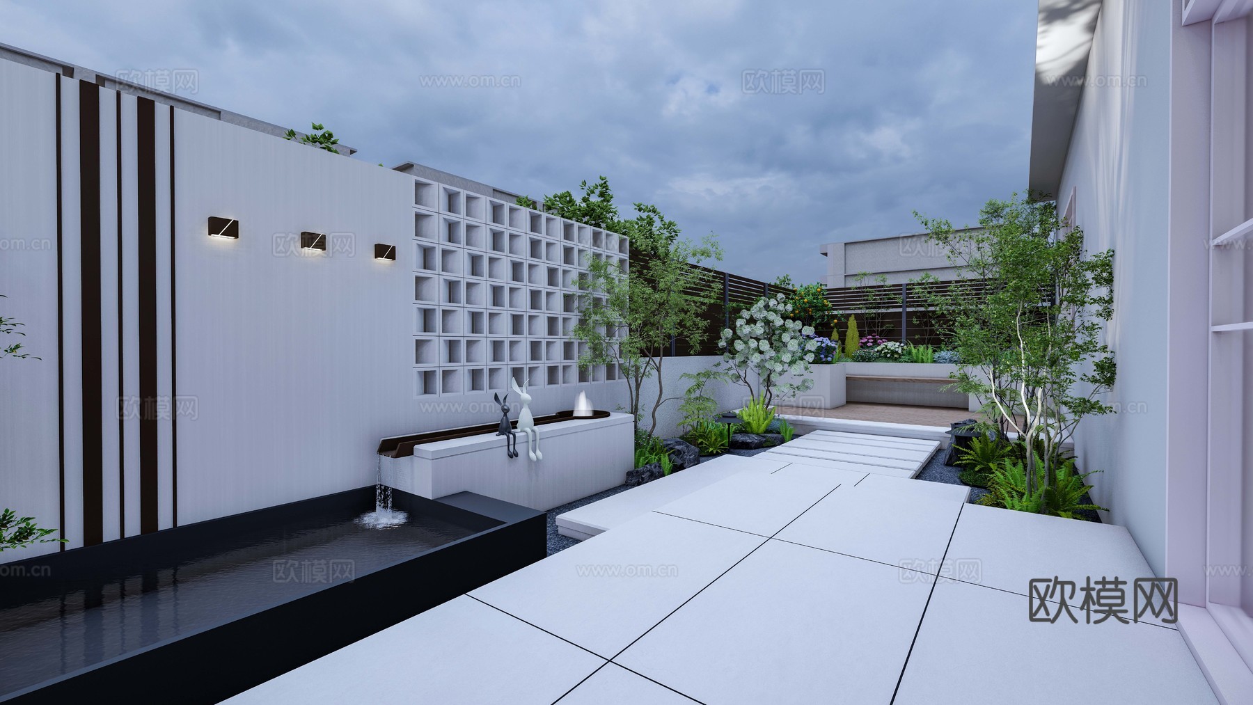 现代轻奢屋顶花园景观设计su模型