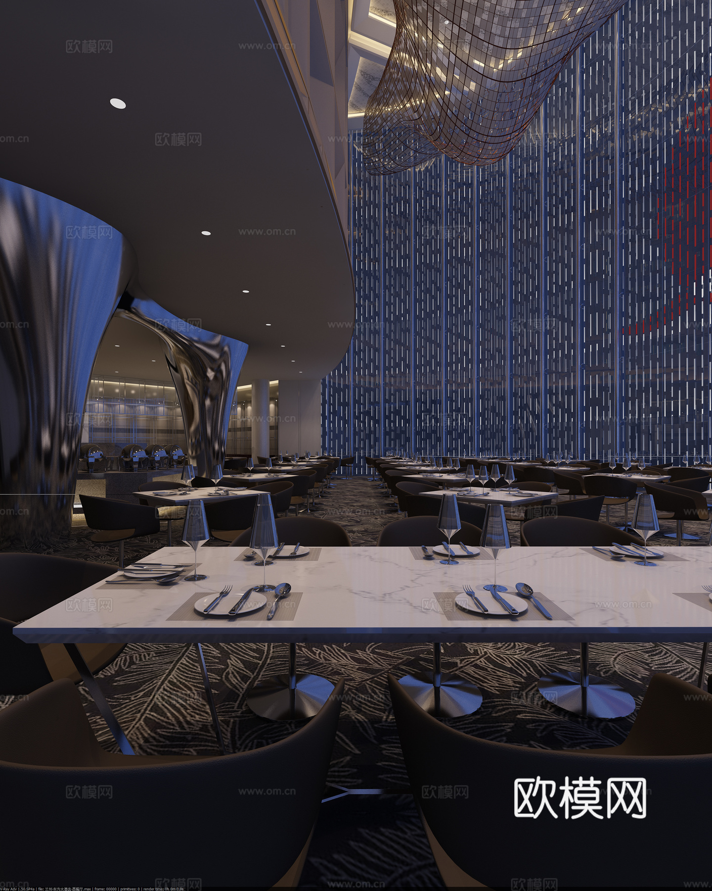 工装现代酒店餐饮区3d模型