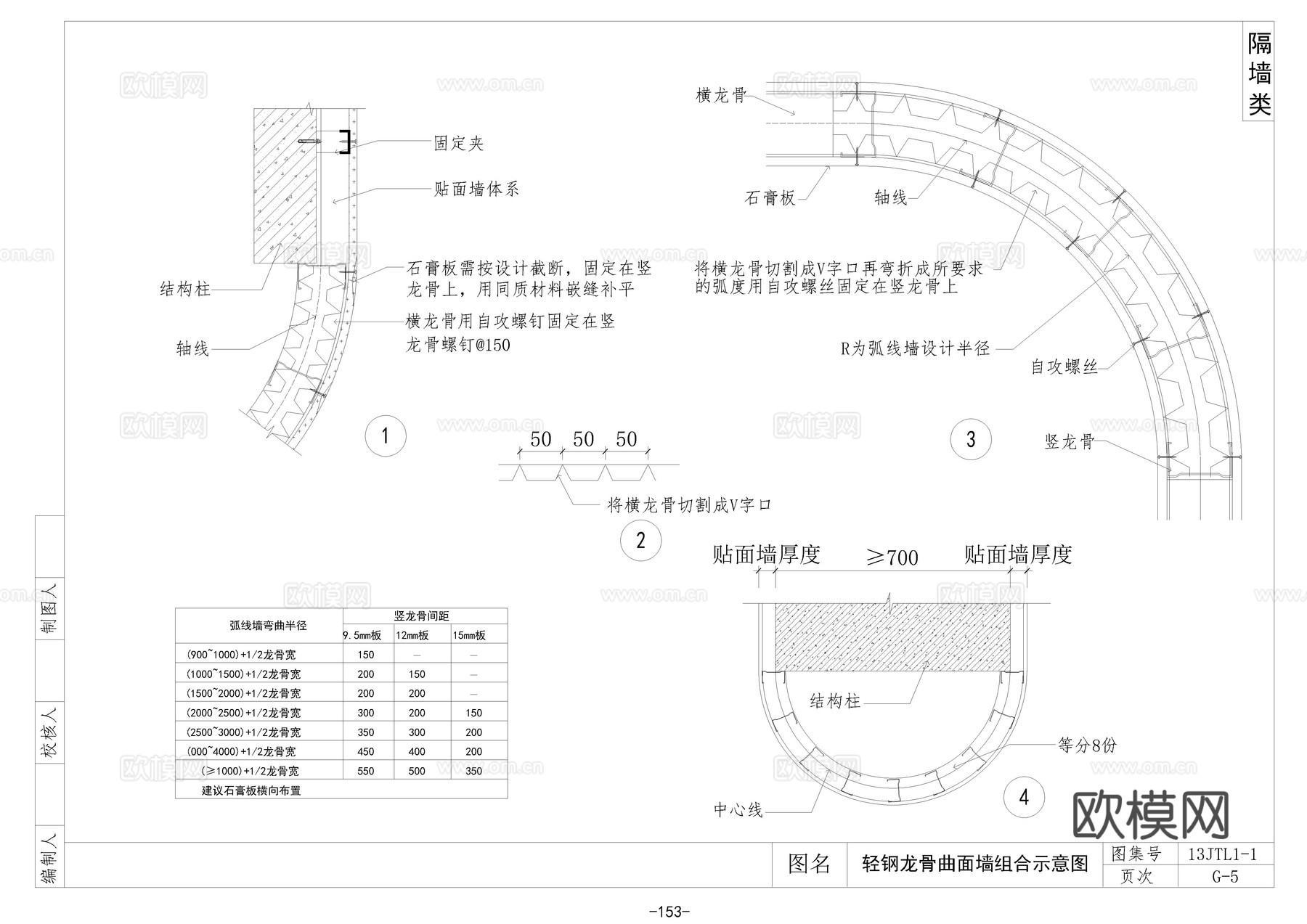 轻钢龙骨钢架砌块隔墙cad施工图