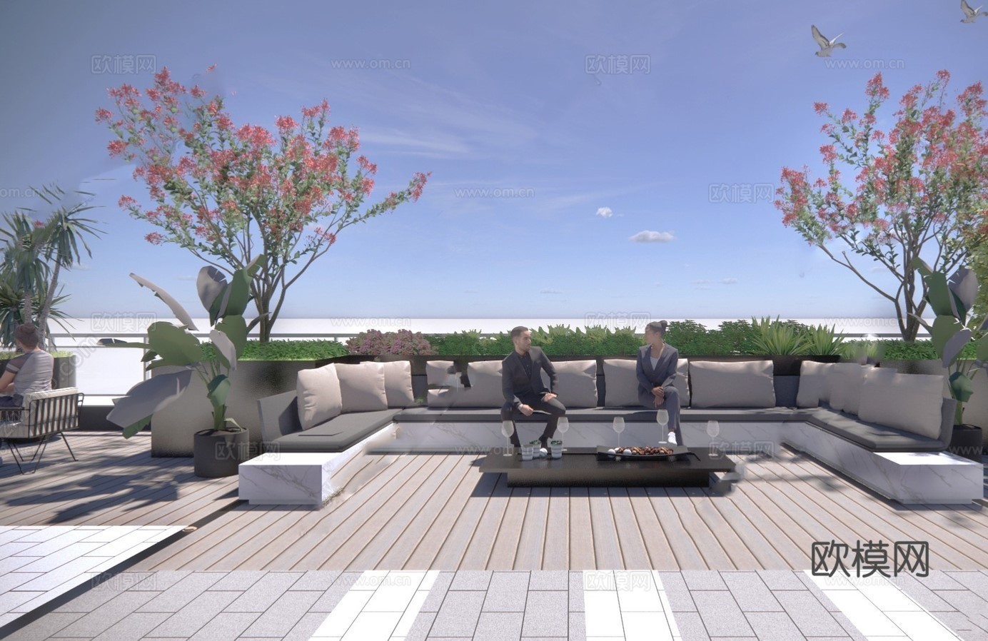 现代屋顶花园 庭院花园 空中花园su模型