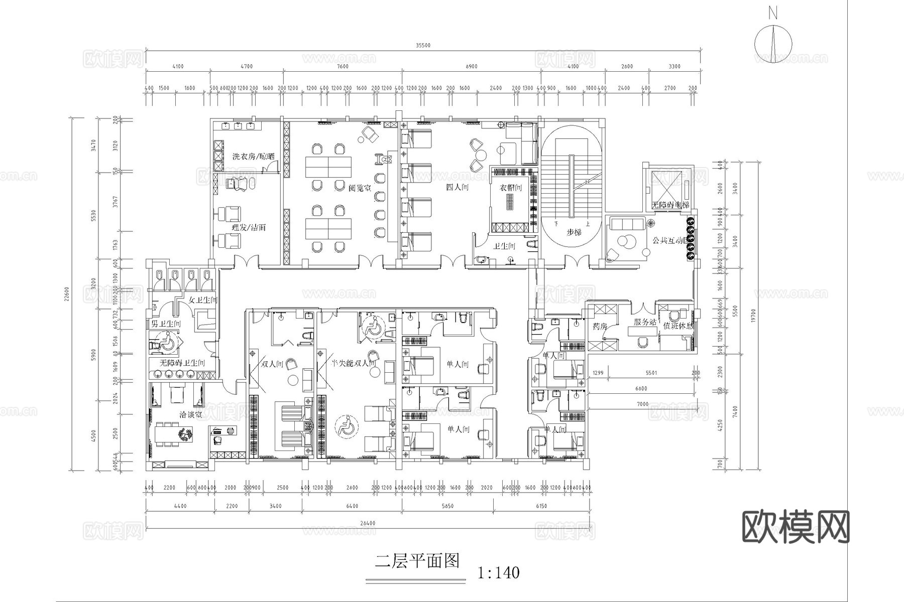养老院 敬老院 福利院 社区养老服务中心 养老公寓 康复中心cad施工图