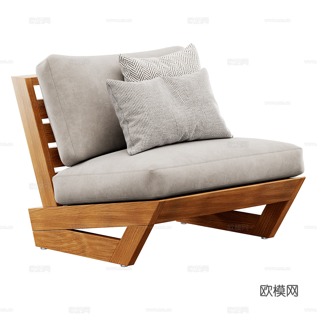 新中式木质布艺沙发椅3d模型