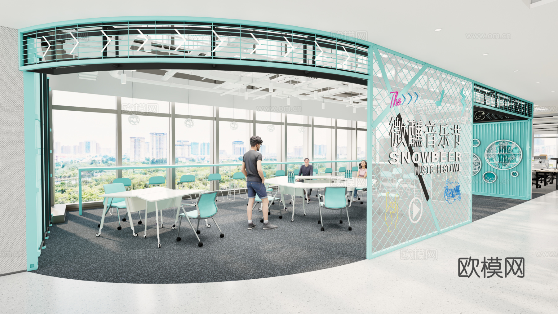 现代风格共享办公区开放休闲区su模型