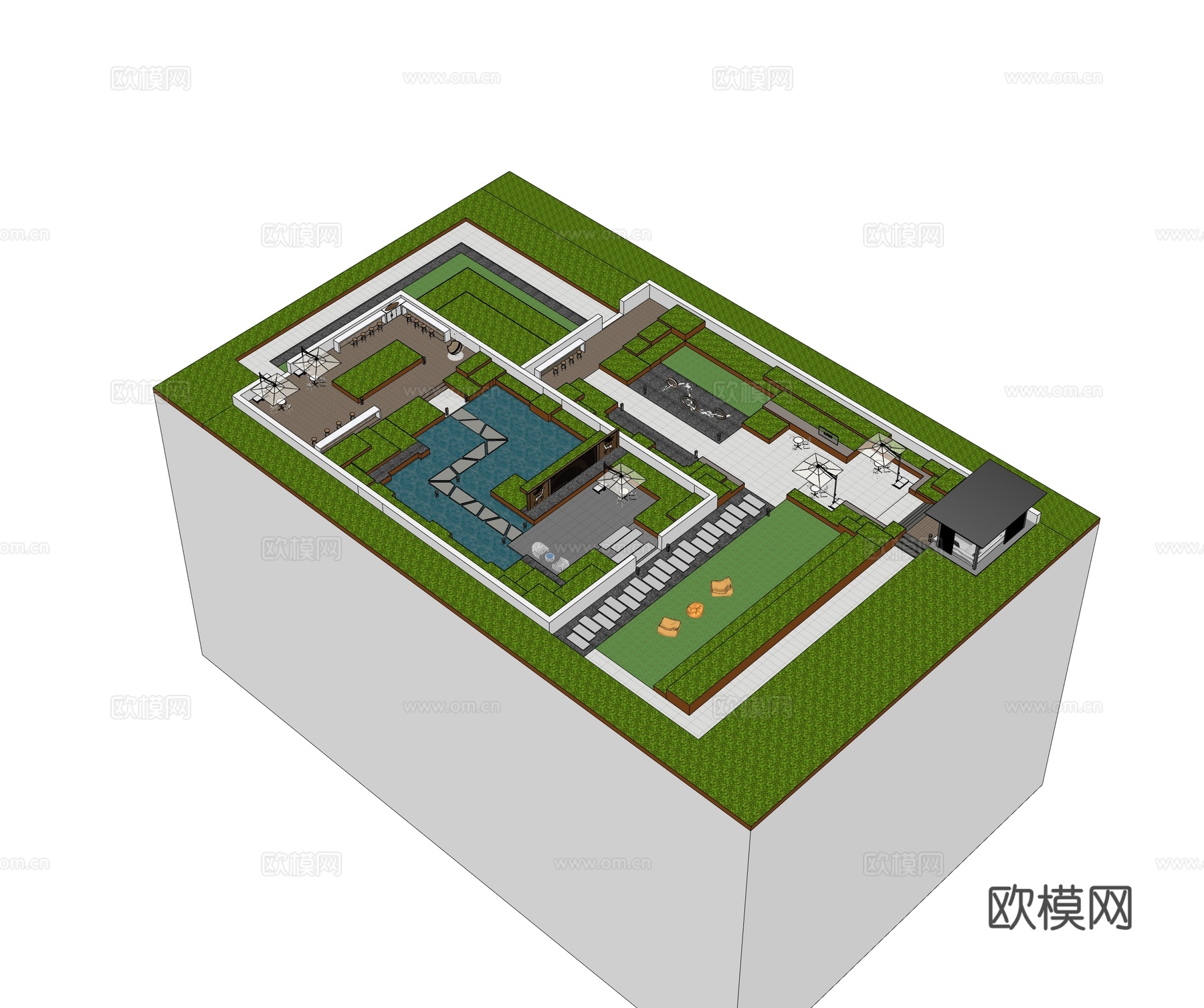 现代屋顶花园 庭院花园 空中花园 菜园 别墅庭院花su模型