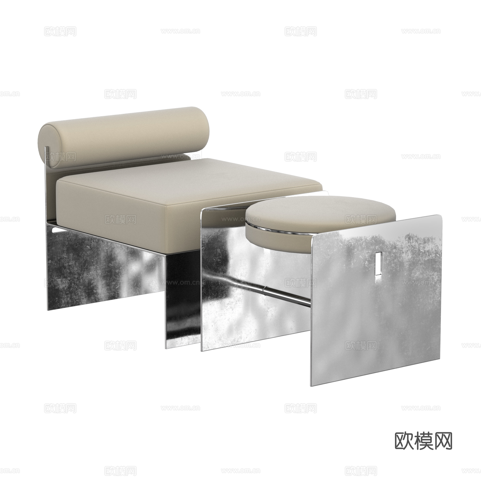 现代意式极简不锈钢金属躺椅3d模型