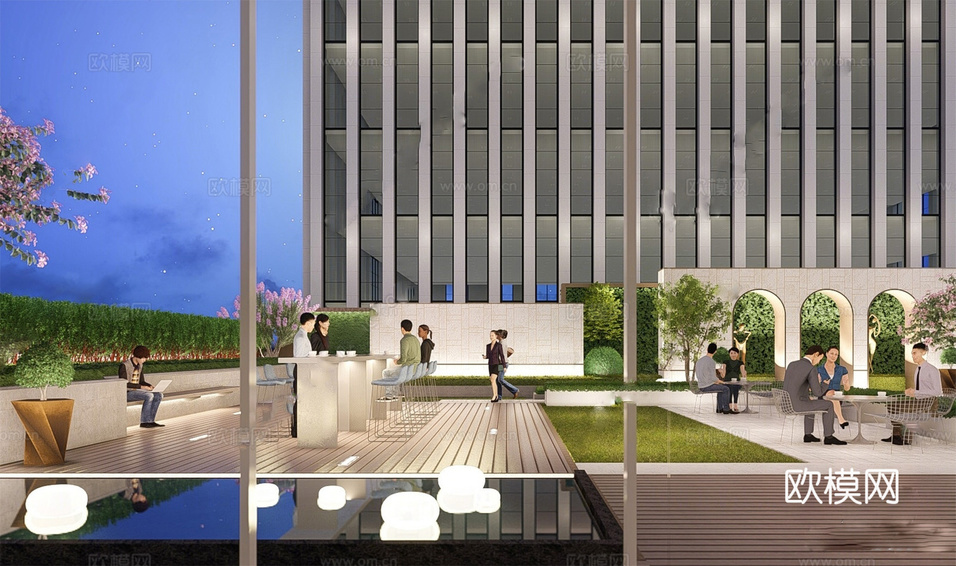 现代屋顶花园 空中花园 庭院花园su模型下载(渲染图2)