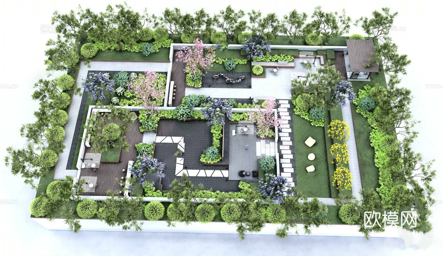 现代屋顶花园 庭院花园 空中花园 菜园 别墅庭院花su模型