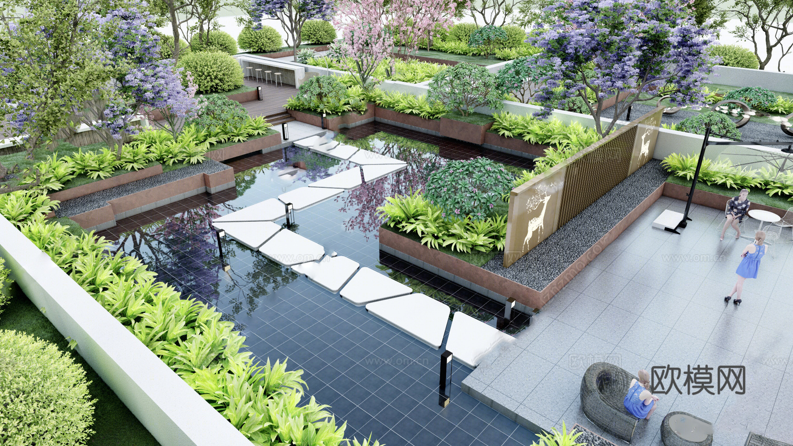 现代屋顶花园 庭院花园 空中花园 菜园 别墅庭院花su模型