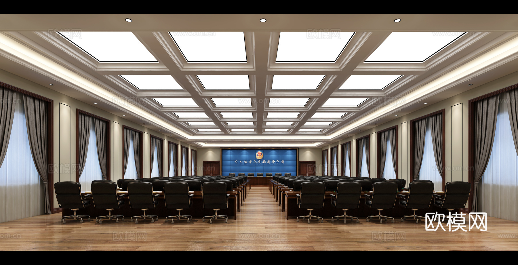 新中式会议室 多功能厅 办公椅 会议桌 大会议室 公共会3d模型