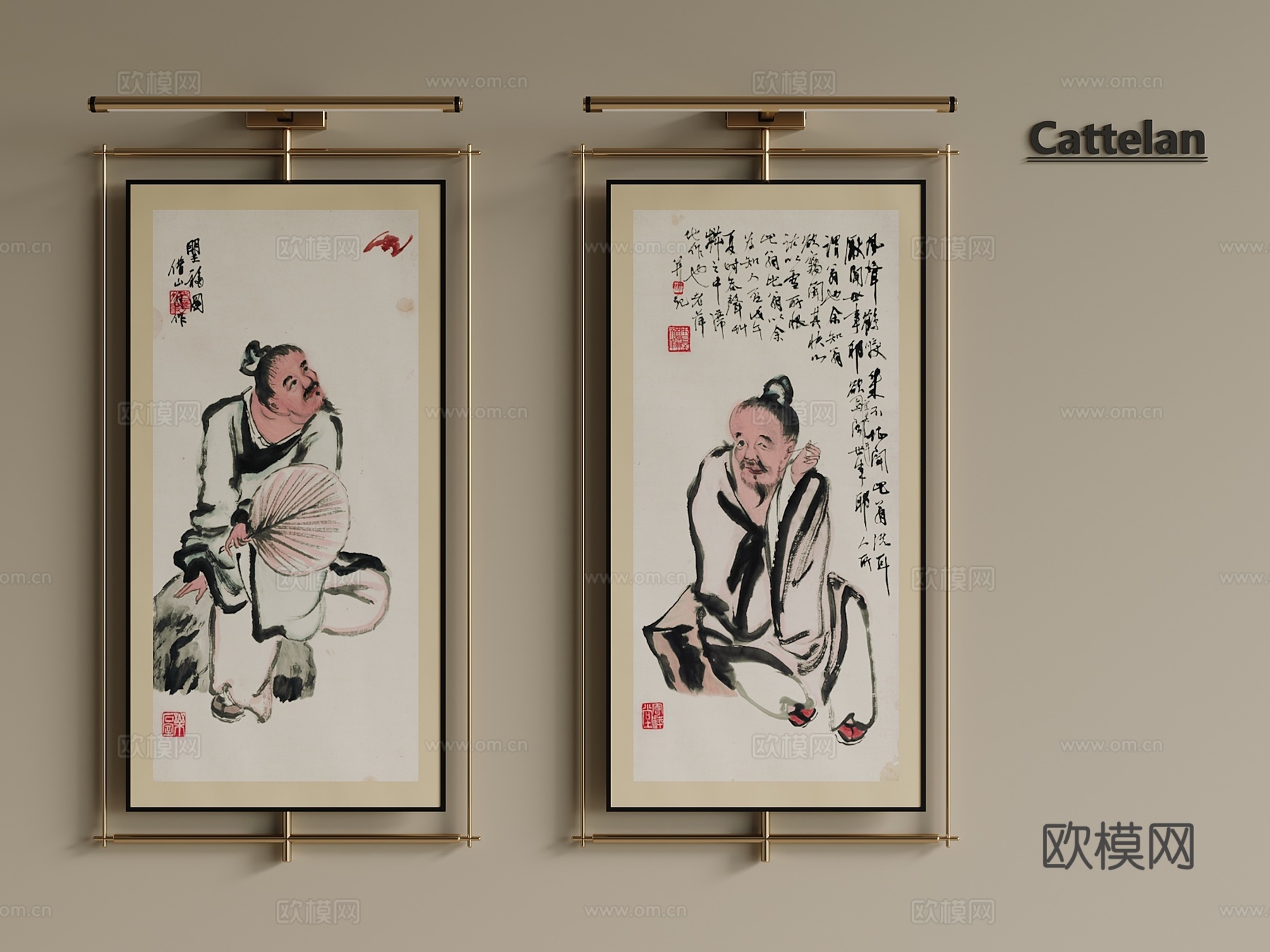 轻奢中古宋式挂画 画框 装饰画 书房挂画 玄关挂画 客3d模型