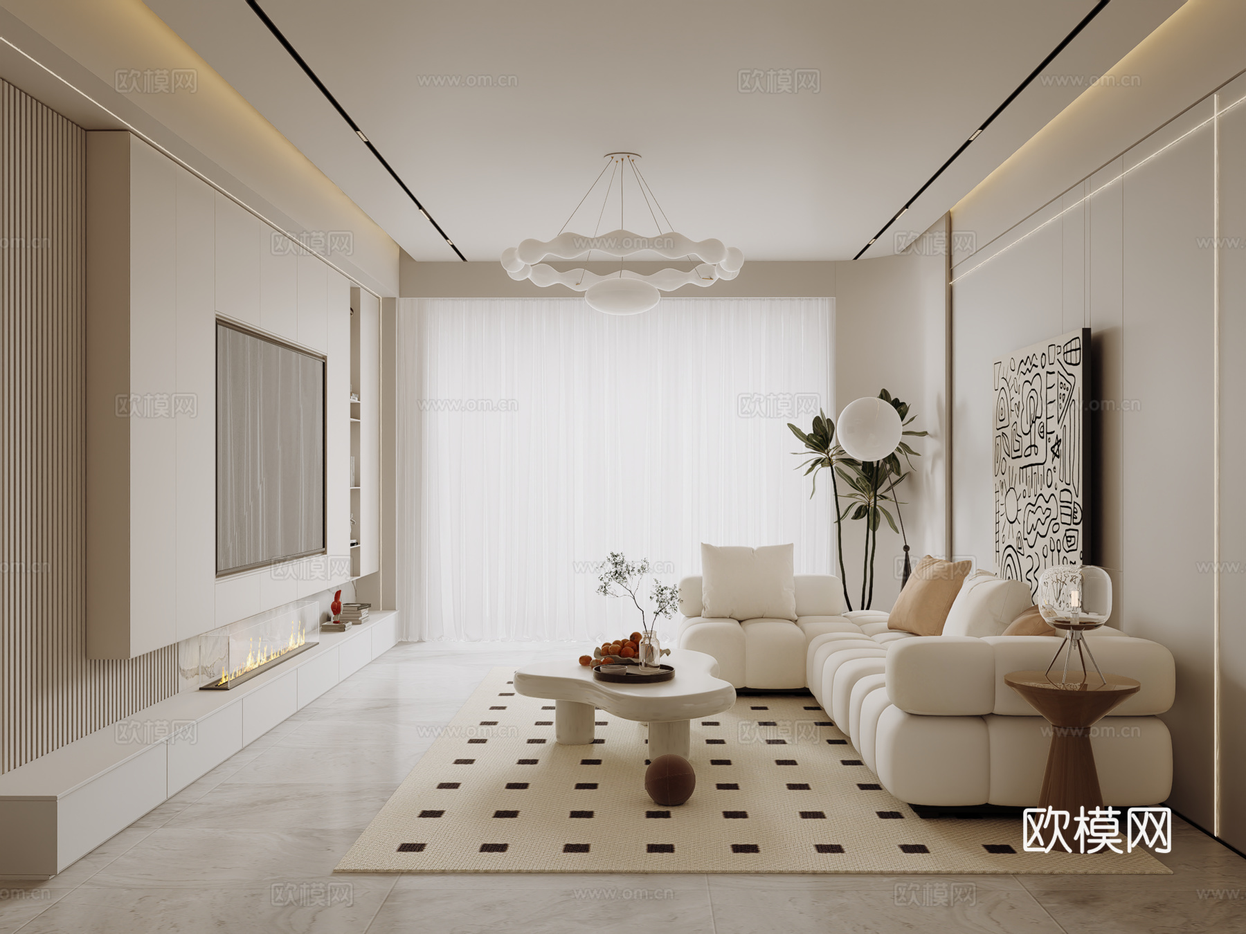 现代奶油家居客厅3d模型