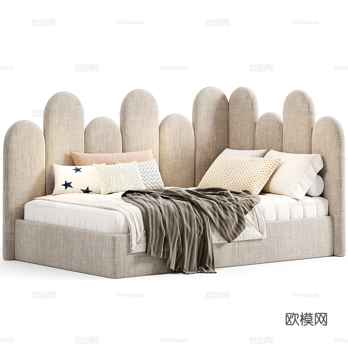 现代奶油风儿童布艺沙发床3d模型